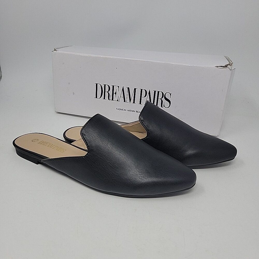 Women's Flat Mules Pointed-Toe Backless  Casual Shoes - Black - Size 7.5